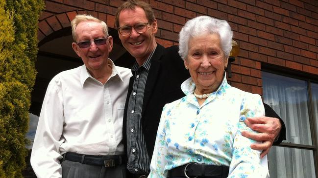 David, Stephen and Nelda Edwards, in happy times outside David and Nelda’s home in Sandy Bay, Hobart.