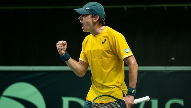 Alex de Minaur claimed another Davis Cup win. (Photo by Michael Campanella/Getty Images for ITF)