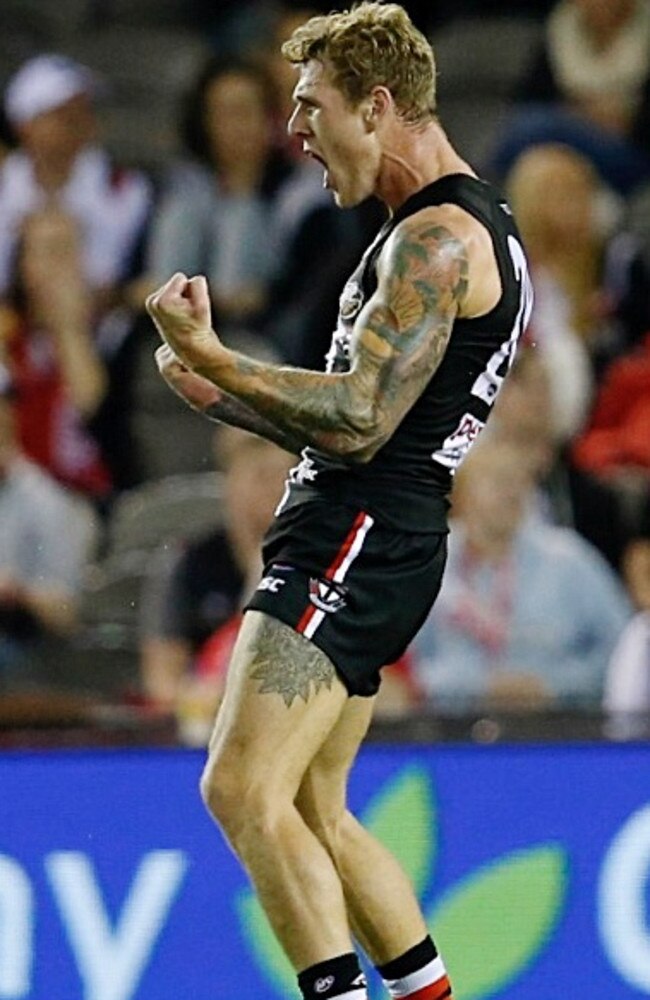 Tim Membrey celebrating one of his goals. Picture: Michael Klein