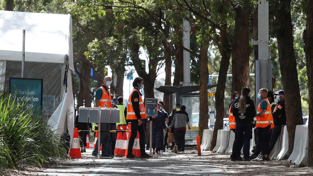 The Sydney Olympic Park vaccination hub on Sunday. Picture: David Swift