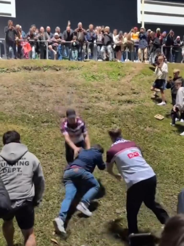 Screenshot posted on the Instagram showing NRL fans at Brookvale oval participating in an impromptu run it straight. Picture: Instagram/@creaturesofmanly