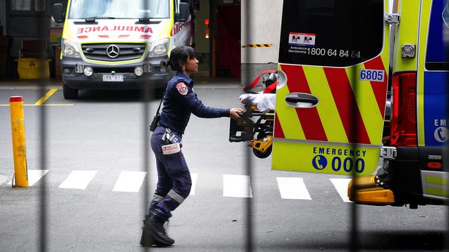 A paramedic at Melbourne's St Vincent Hospital. Picture: Luis Enrique Ascui