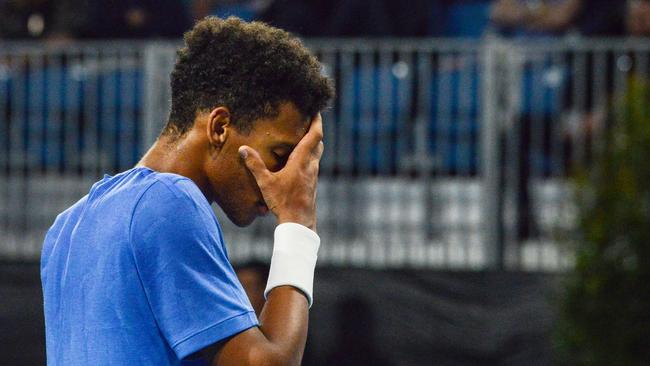 Felix Auger-Aliassime of Canada reacts after losing a point in a tie-break against Andrey Rublev of Russia. Picture: Brenton Edwards/AFP