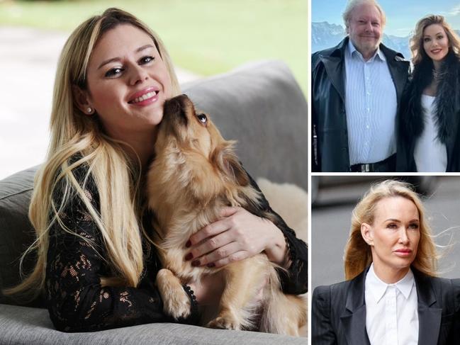 Jenna Riches at her Sydney home; Richard White with wife Zena Nasser and his former lover Linda Rogan. Main picture: Jane Dempster