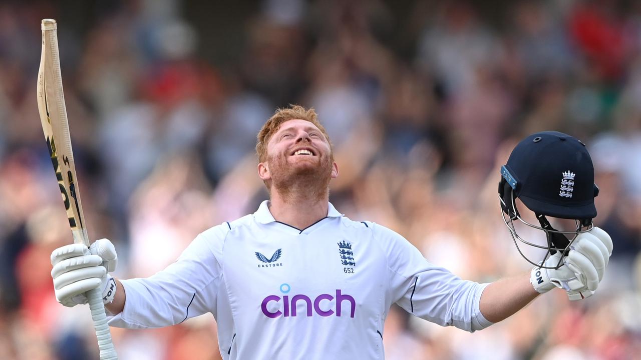 Jonny Bairstow celebrates his century. (Photo by Stu Forster/Getty Images)