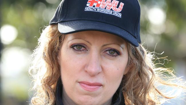 Health Workers Union Secretary Diana Asmar at the union rally over 100 job losses at Barwon Health's in-house laundry. Picture: Peter Ristevski