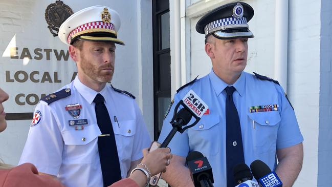 NSW Ambulance Superintendent Steve Vaughan and Ryde Police Area Command’s Acting Superintendent Detective Chief Inspector Patrick Shirley address the media about the incident. Picture: Philip Ly