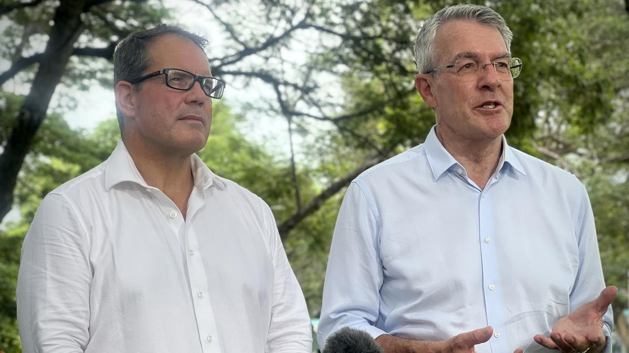 Solomon MP Luke Gosling and Attorney-General Mark Dreyfus. The Albanese government has committed $3.6m to open an Administrative Review Tribunal registry in Darwin. Picture: Fia Walsh.