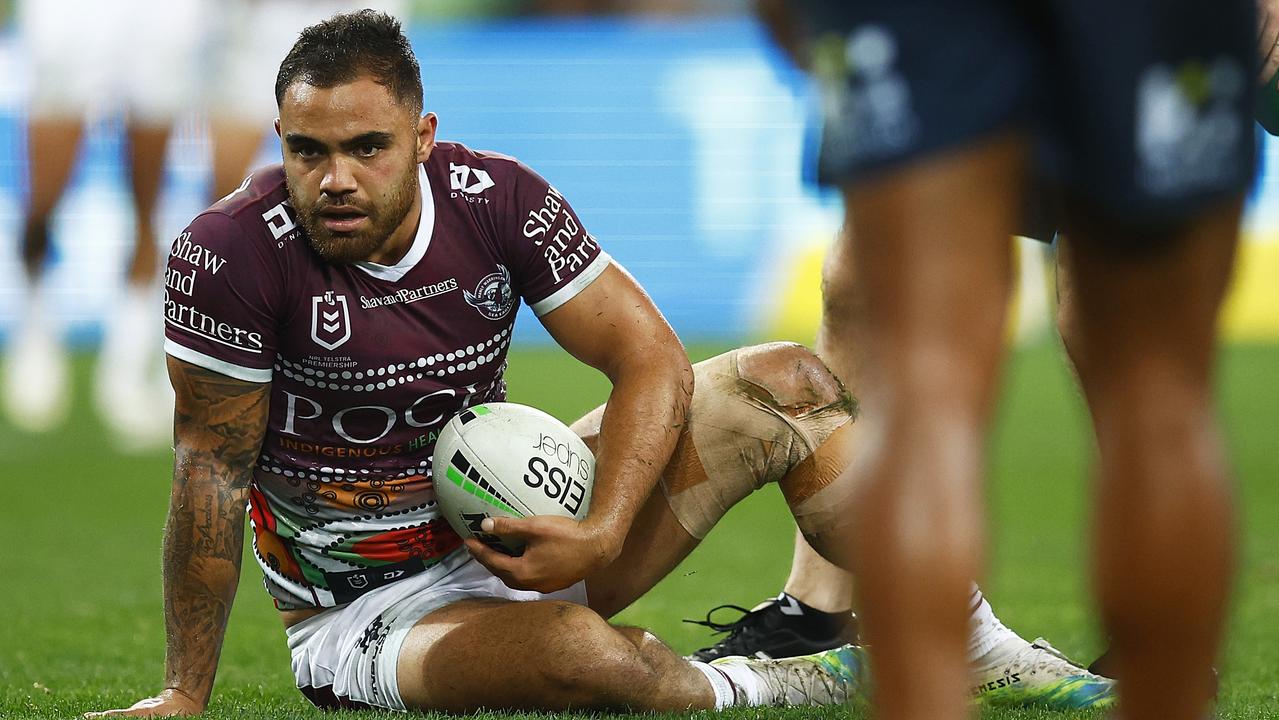 Dylan Walker with his heavily strapped knee in Melbourne, Australia. (Photo by Daniel Pockett/Getty Images)