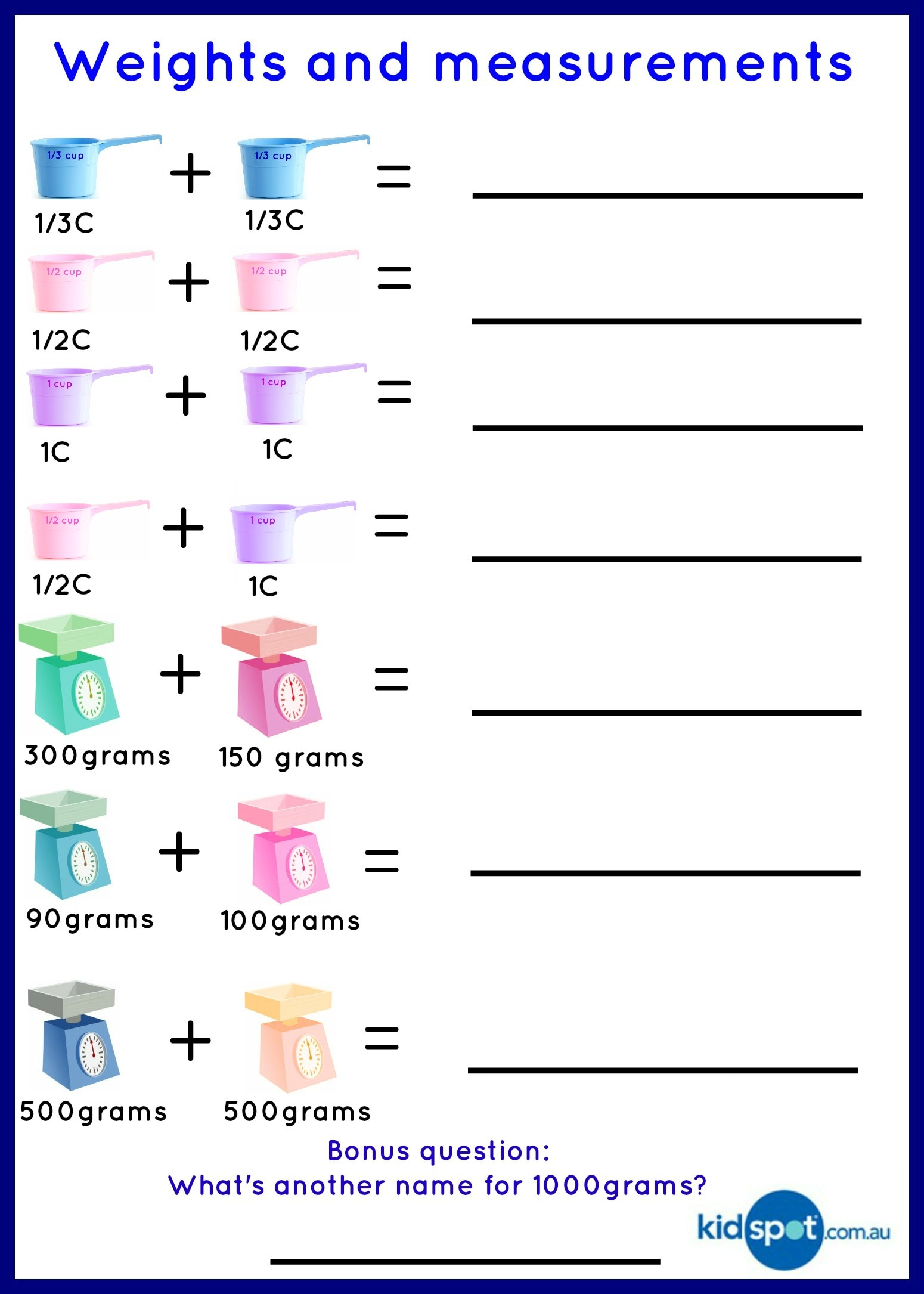 Kitchen Measurements Handout