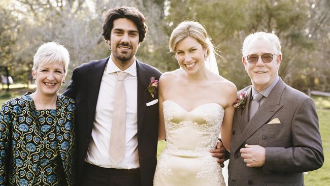 Lyn Faye, Justin Nazareth, Georgia Fugler and Allen Fugler at Georgia and Justin’s wedding Picture: Supplied