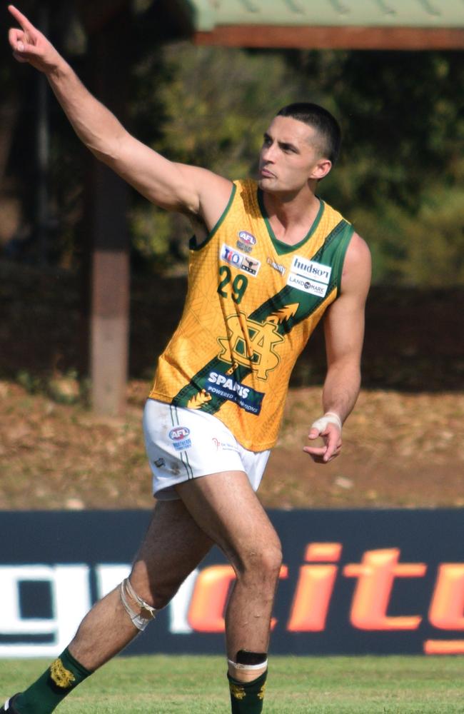 Tex Korewha kicked seven goals in St Mary’s demolition of Palmerston in Round 8 of the 2023-24 NTFL season. Picture: Alison McGowan / AFLNT Media