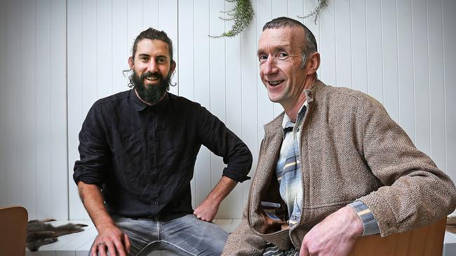 Delicious magazine Produce Awards, judge, Franklin head chef David Moyle, left, with Tasmanian finalist Hans Stutz of Cygnet