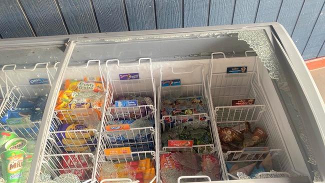 The ice cream freezer smashed with a garden rock on Wednesday night. Picture: Supplied