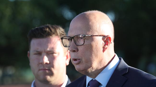 Peter Dutton says he will respect ASIO’s decision not to name the accused individual despite earlier saying they should be “outed and shamed.” Picture: NCA NewsWire / David Crosling