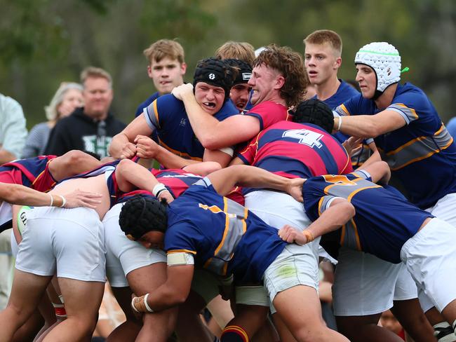 Action from the GPS rugby round 1 match between Churchie and Brisbane State High. Picture: Tertius Pickard