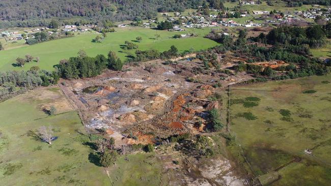 The mine sludge area in wetlands at Beaconsfield, Tasmania.