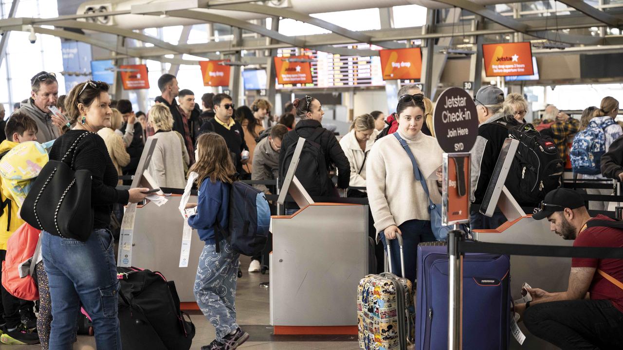 It is a peak period at the airport as the state begins school holidays. Picture:NCA NewsWire, Monique Harmer