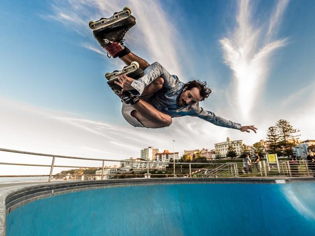 Juan Pablo Castro getting some air at the skate park. Picture: Jonathan Armstrong