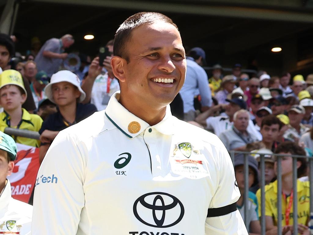 Khawaja wore a black armband on day one. Picture: Paul Kane/Getty Images