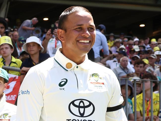 Khawaja wore a black armband on day one. Picture: Paul Kane/Getty Images