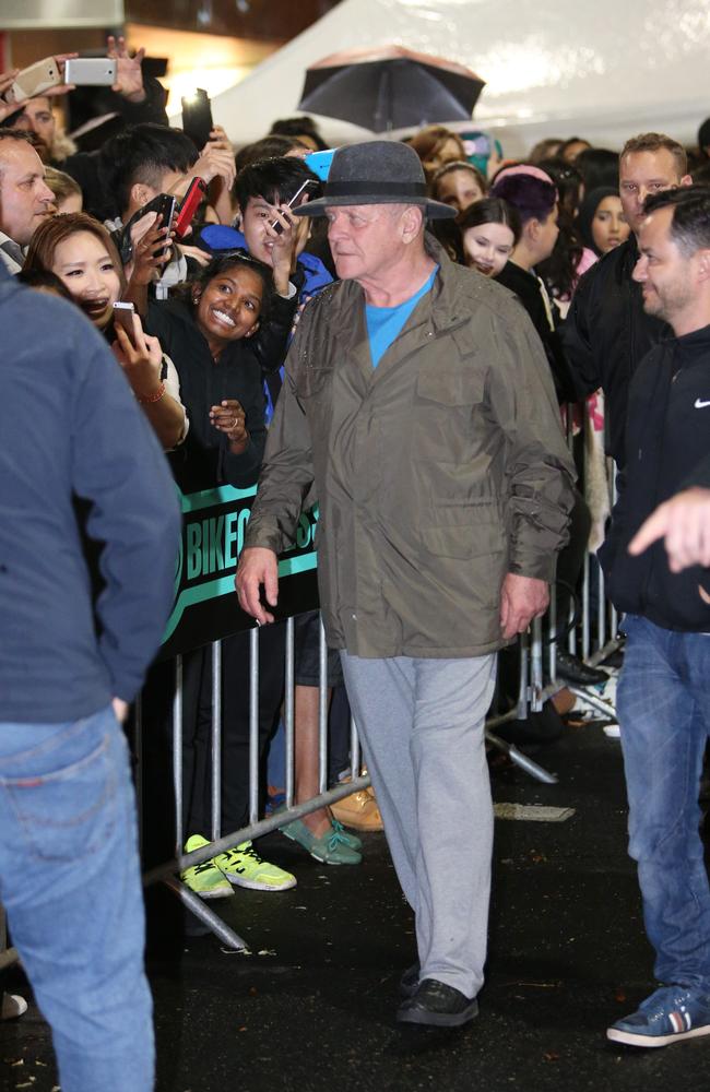 Anthony Hopkins greets fans in Brisbane.