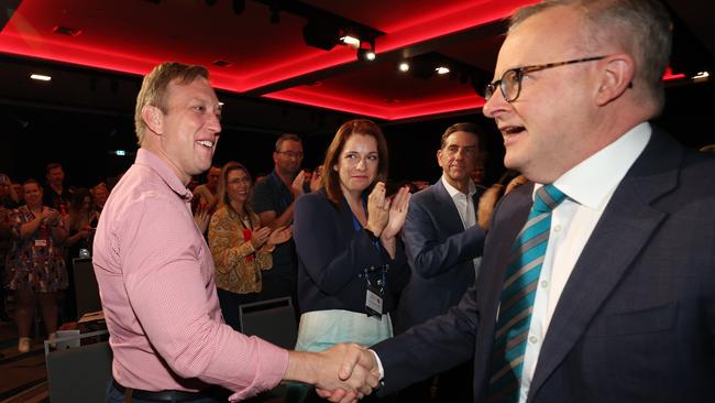 Incoming Queensland Premier Steven Miles and Anthony Albanese.