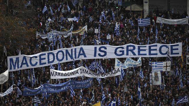 To some Greeks, the country to the north should not be able to use any of the Macedonia name given much of the region is within Greece. Picture: AP Photo/Petros Giannakouris.