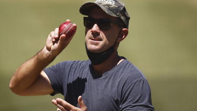 Australia head coach Justin Langer in action during an Australian nets session at MCG. Picture: Getty Images