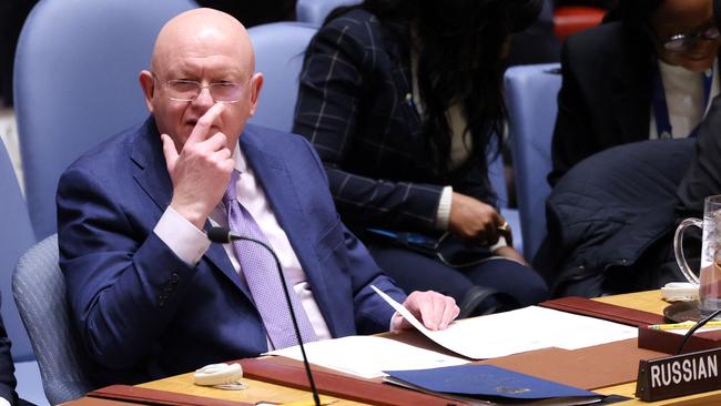 Nebenzya at the UN on Monday. Picture: AFP