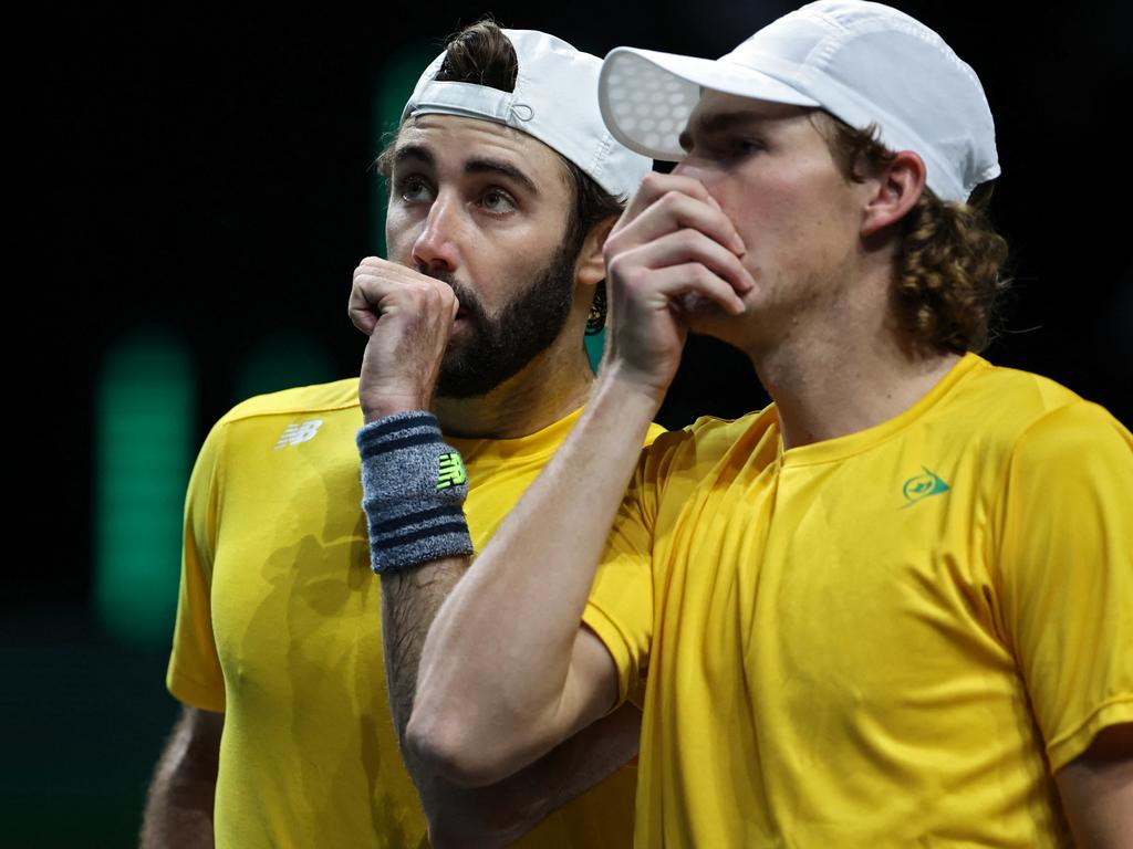 Max Purcell (R) won’t participate in the Australian Summer of tennis. Picture: Thomas COEX / AFP