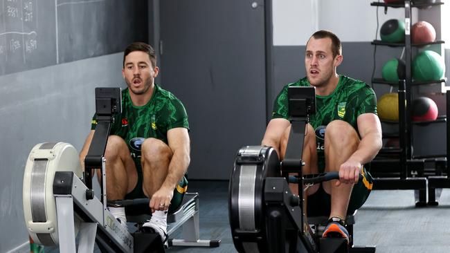 Ben Hunt and Isaah Yeo in Kangaroos camp. Picture: Brendon Thorne/Getty Images