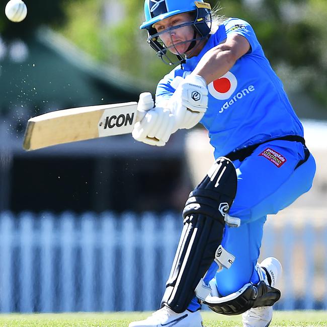 Strikers middle-order batter Bridget Patterson’s innings of 60 (32 balls) saw Adelaide come agonisingly close to beating Perth Scorchers, ultimately losing by just two runs. Picture: Getty Images