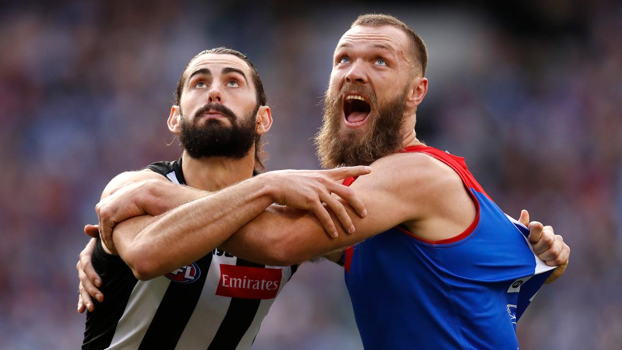 Who would take of these two ruck behemoths? Picture: Michael Willson/AFL Photos