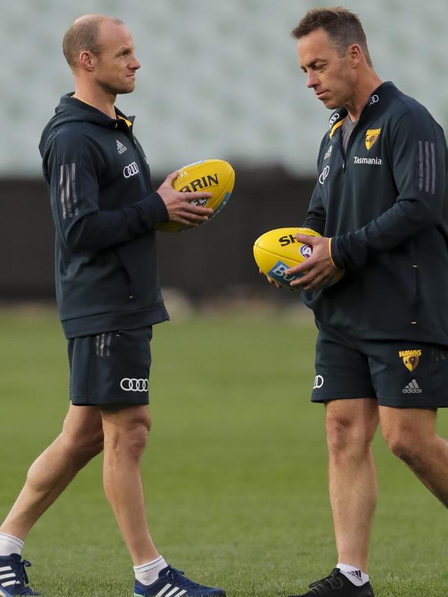 Hawks high performance manager Andrew Russell and senior coach Alastair Clarkson.