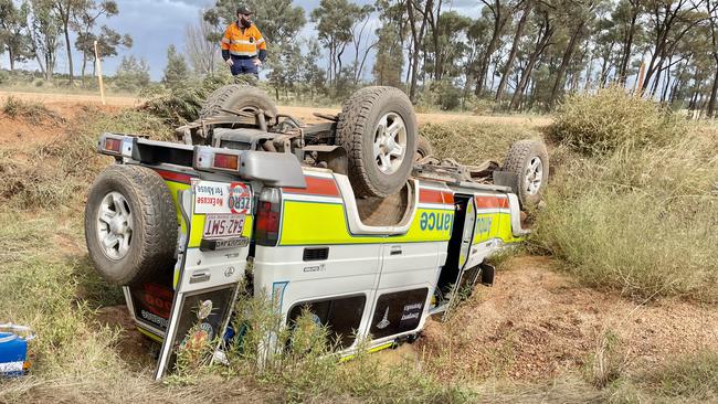 In 2021 an ambulance rolled over on the Bowen Developmental Road on its way to a traffic incident. Picture: John Ashton.