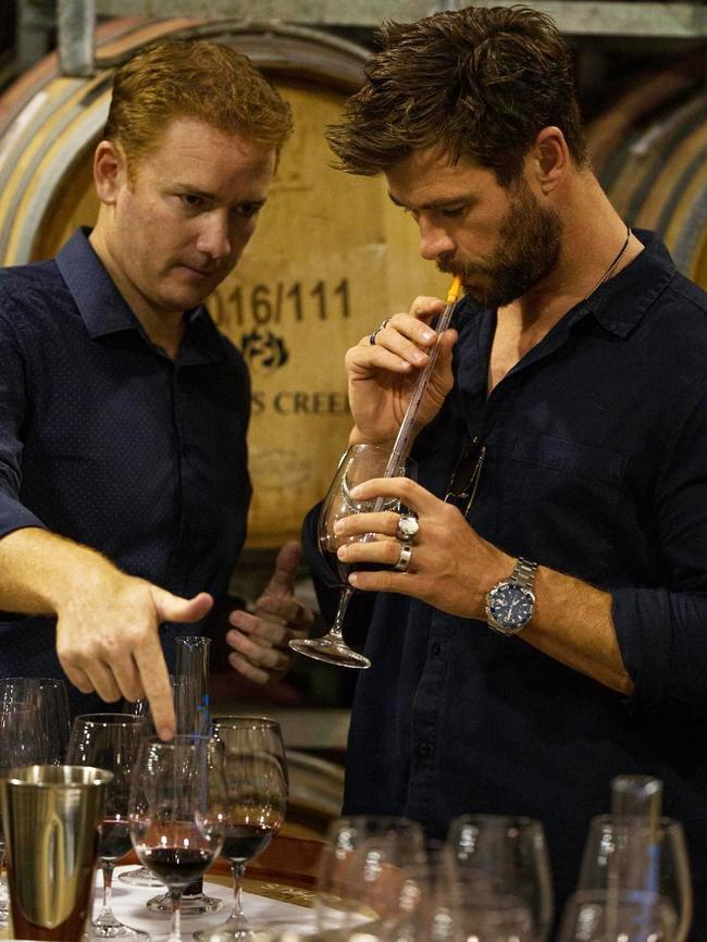 Chris Hemsworth’s photo posted to Instagram – “No I’m not drinking wine from a straw, I’m blending my own unique Shiraz!! @jacobscreekwine @australia #doublebarrel #jacobscreek #barossa #seeaustralia @cristianprieto.filmmaker - Paid partnership with jacobscreekwine”