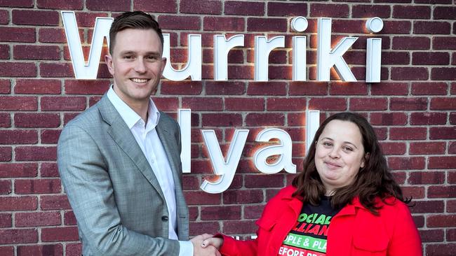 New Windermere Ward Councillor Sarah Hathway with City of Greater Geelong Mayor Trent Sullivan outside our civic precinct building Wurriki Nyal. Picture: Supplied