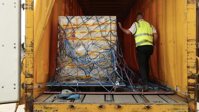 The first shipment of the Pfizer Covid-19 vaccine arrive in Sydney. Picture: Adam Taylor / PMO