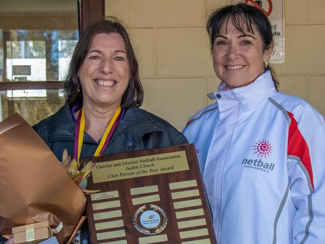 Judie Tester (left) after being awarded the club person of the year. Picture: Supplied, GDNA.