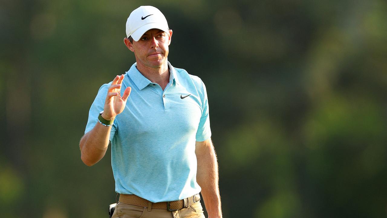 AUGUSTA, GEORGIA - APRIL 06: Rory McIlroy of Northern Ireland reacts on the 18th green during the first round of the 2023 Masters Tournament at Augusta National Golf Club on April 06, 2023 in Augusta, Georgia. Andrew Redington/Getty Images/AFP (Photo by Andrew Redington / GETTY IMAGES NORTH AMERICA / Getty Images via AFP)