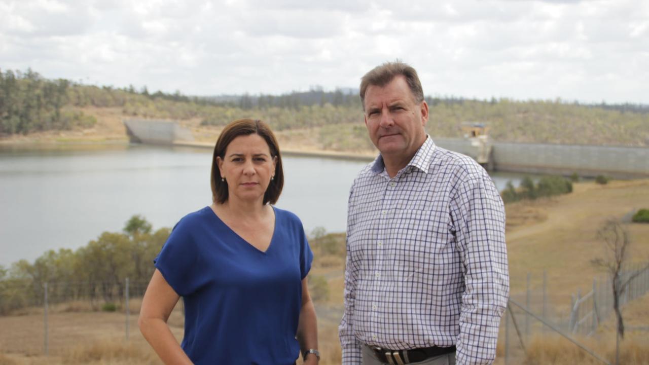 Former Opposition Leader and current Shadow Water Minister Deb Frecklington with Burnett MP Stephen Bennett at Paradise Dam.