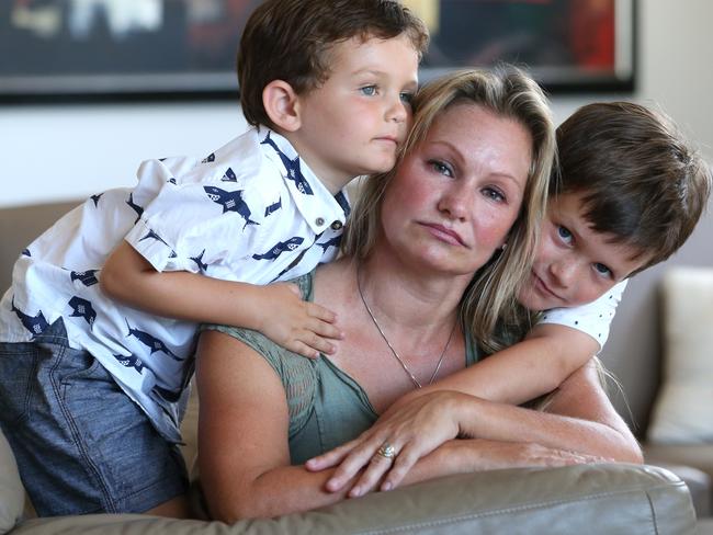 Danica Weeks with sons Jack and Lincoln at their home in Mt Coolum on the Sunshine Coast last year. Picture: Lyndon Mechielsen/The Australian