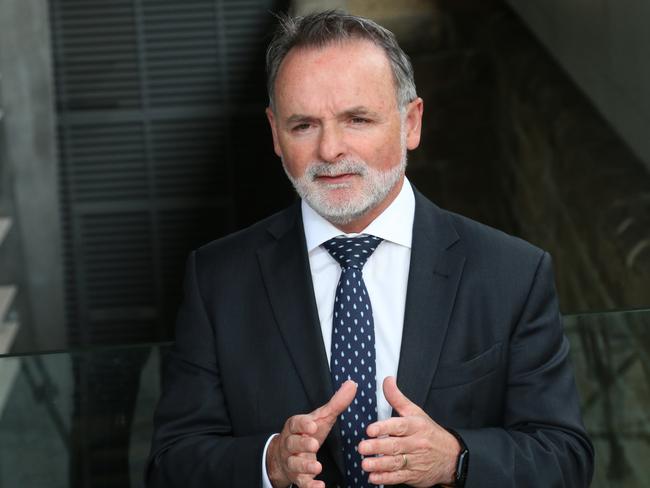 Member for Franklin David O'Byrne speaks to the media at Parliament Square in Hobart on Thursday, March 30, 2023.