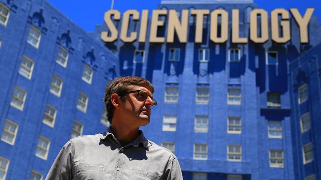 Theroux outside the Church of Scientology building in Los Angeles. Picture: Supplied