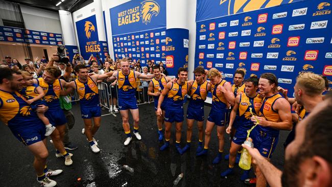 But did they remember the words to the song? Photo by Daniel Carson/AFL Photos via Getty Images