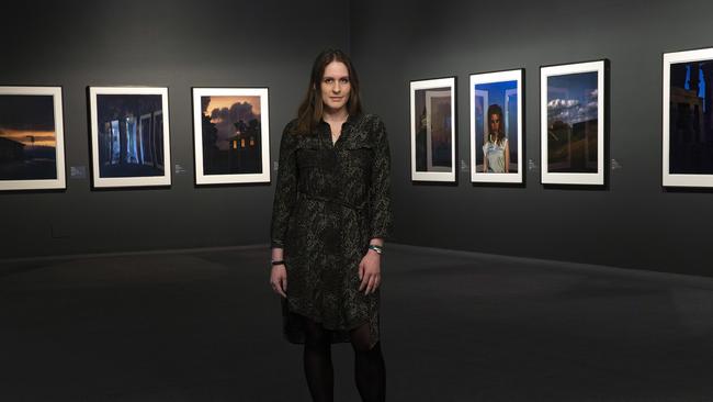 Monash Gallery of Art Director Anouska Phizacklea with some of the commissioned works of photographer Bill Henson in celebration of MGA's 25th anniversary. Picture: Ian Currie