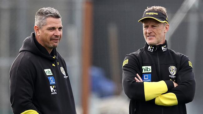 Now the senior coaches of GWS and Gold Coast, Adam Kingsley (left) and Damien Hardwick have to fly the flag for the four northern club academies. Picture: Michael Klein