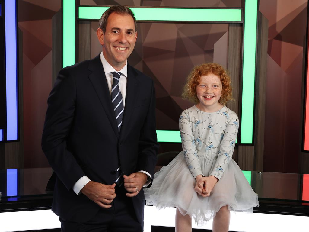 Jim Chalmers and his interviewer Saffron Deacon, 9, Bowen Hills. Picture: Liam Kidston