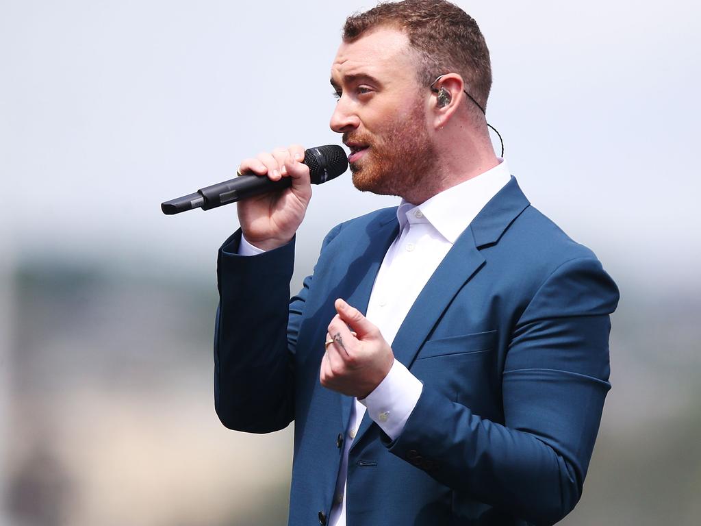 Singer Sam Smith performed in glowing sunshine.